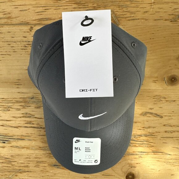 NEW Men's Size M/L Nike Club Dri-Fit Iron Grey Baseball Cap Hat Golf Swoosh NWT - Picture 3 of 4